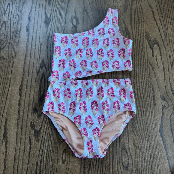 Crewcuts Girls Floral Printed Pink One Piece Cut Out Swim Suit Size 12 J.Crew - Picture 1 of 7